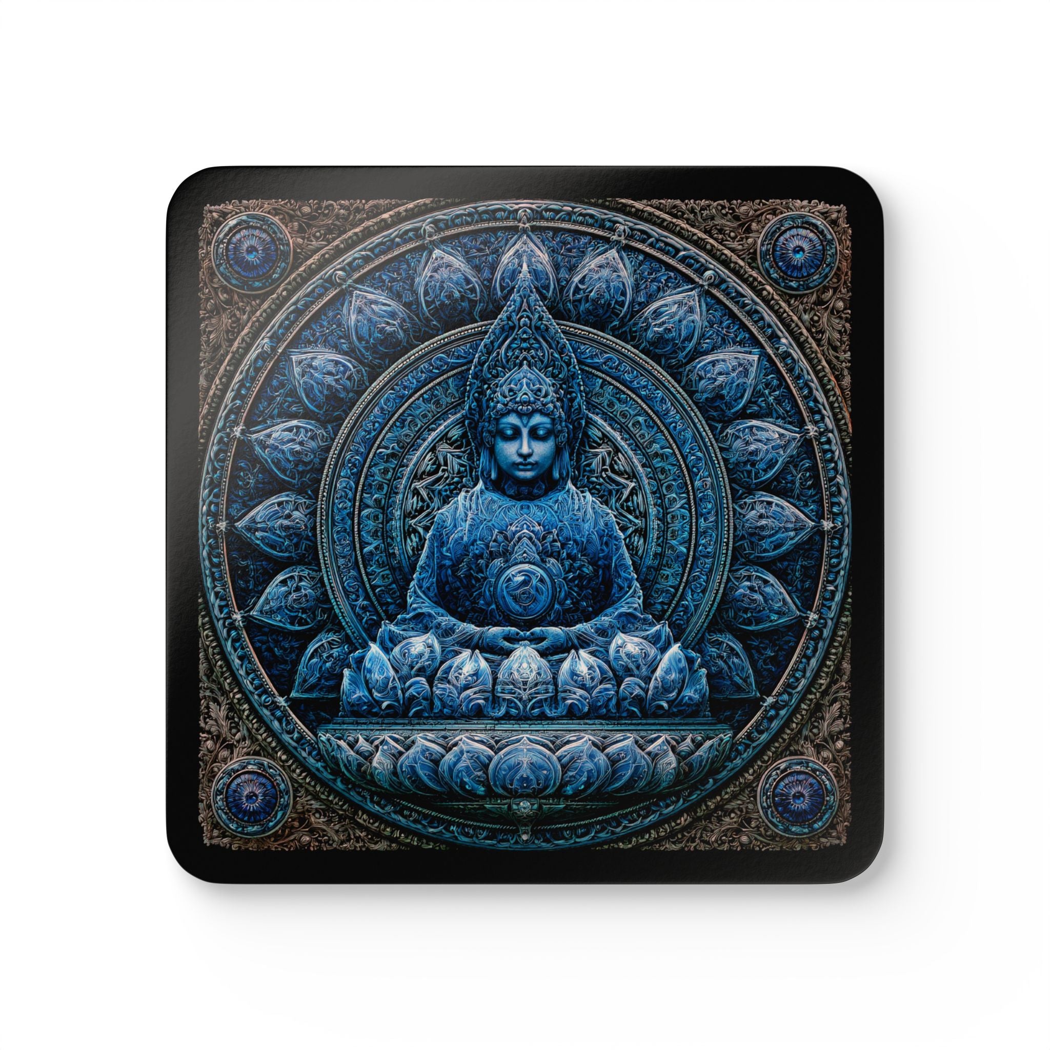 Blue Buddha Cork Coaster Set — Zen Meditation Drink Coasters