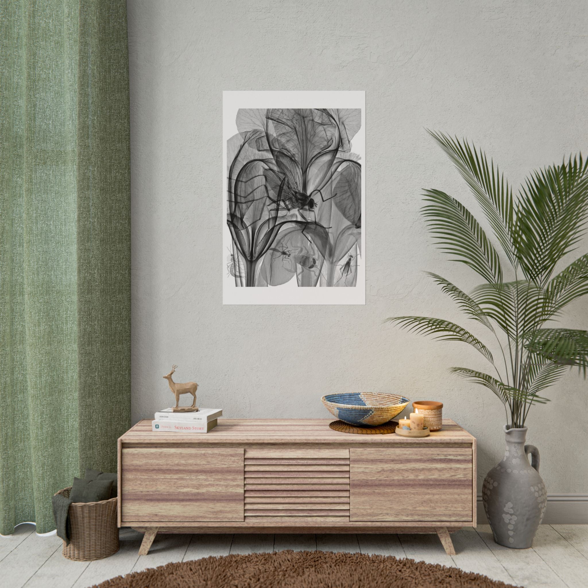 Botanical X-Ray Art Poster — Monochrome Floral Rolled Print