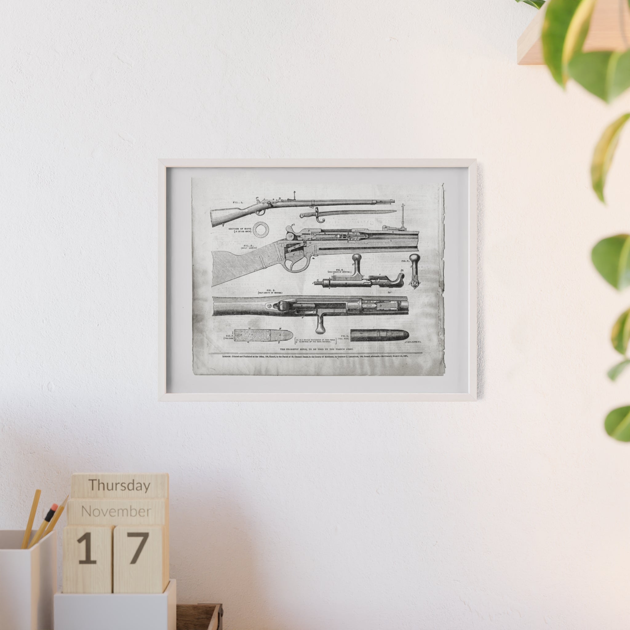 Antique Rifle Patent Poster — Framed Vintage Firearm Print