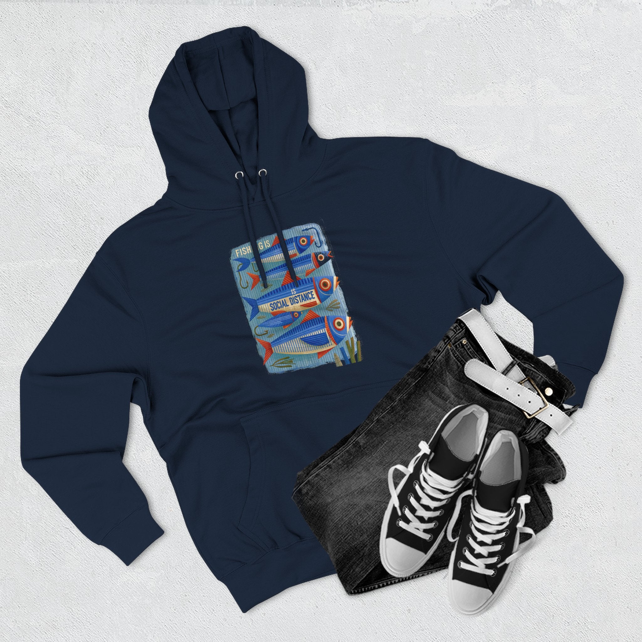 Retro Surfboard Graphic Hoodie — Three-Panel Fleece Pullover