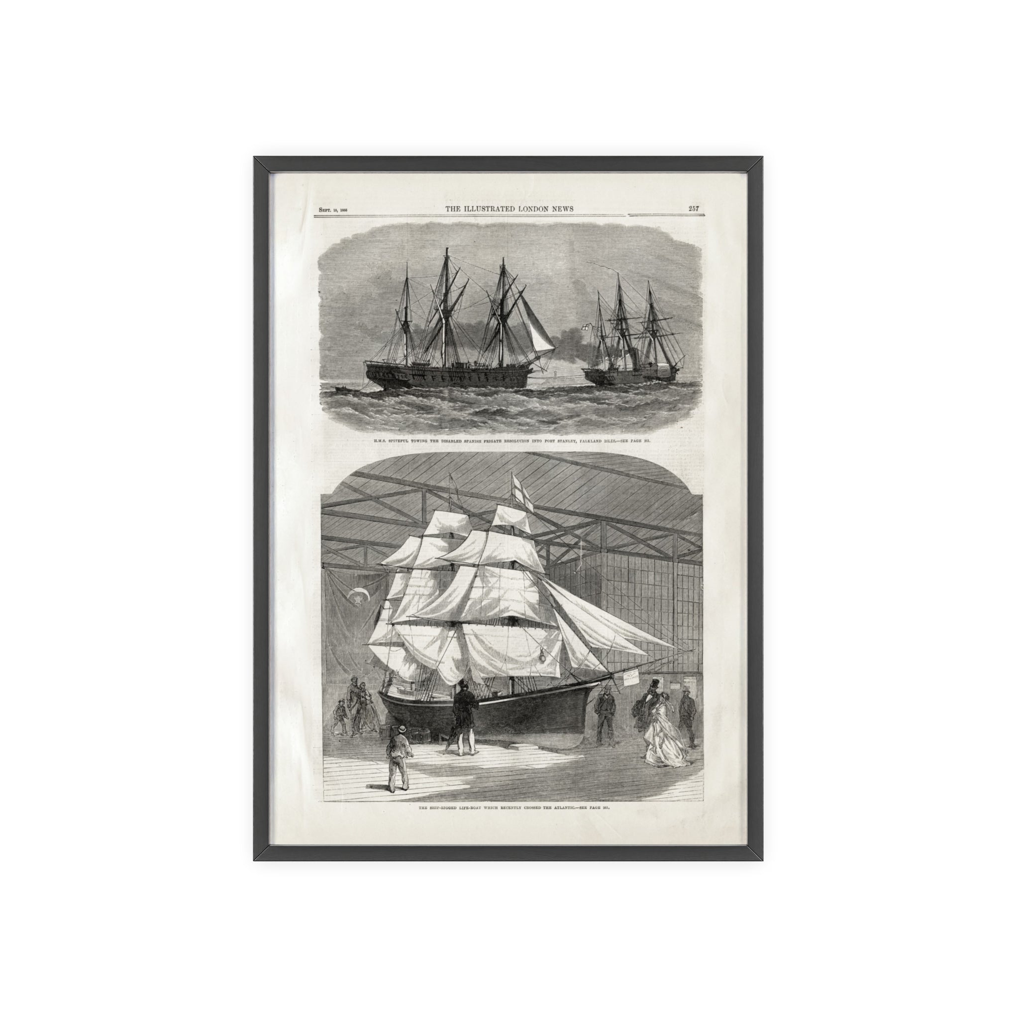 Vintage Nautical Ship Poster with Wooden Frame – Antique Sailing Print Wall Art