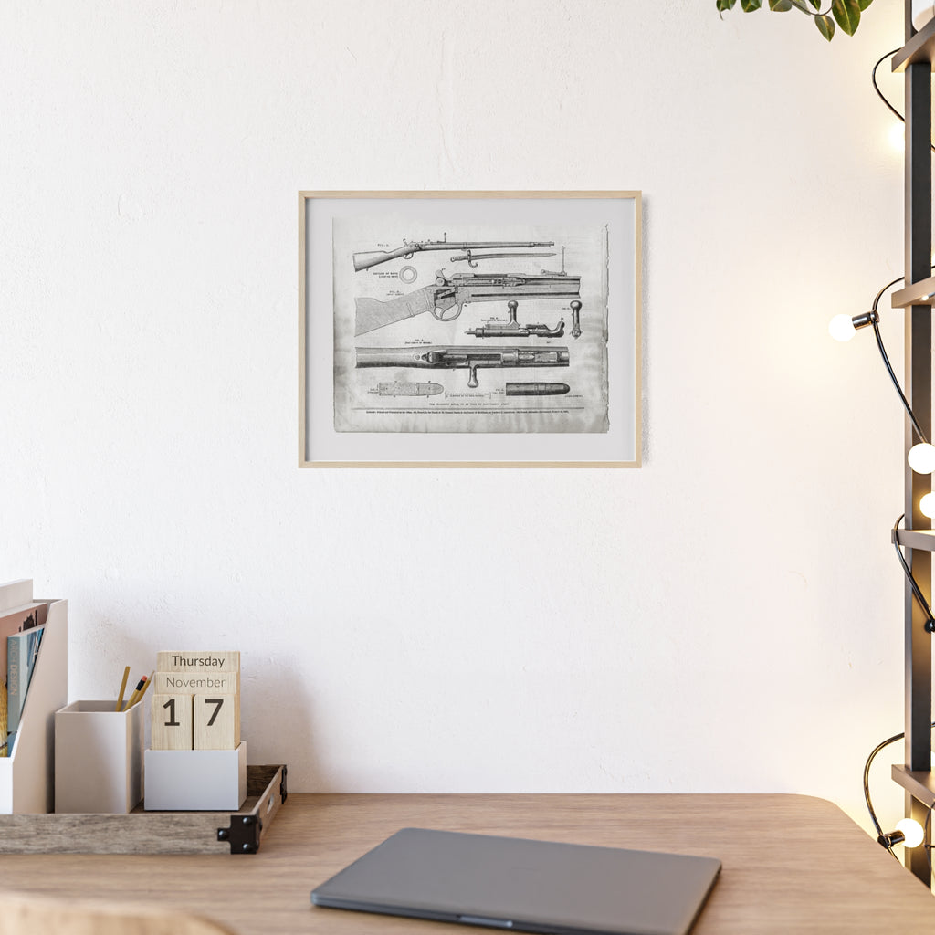 Antique Rifle Patent Poster — Framed Vintage Firearm Print