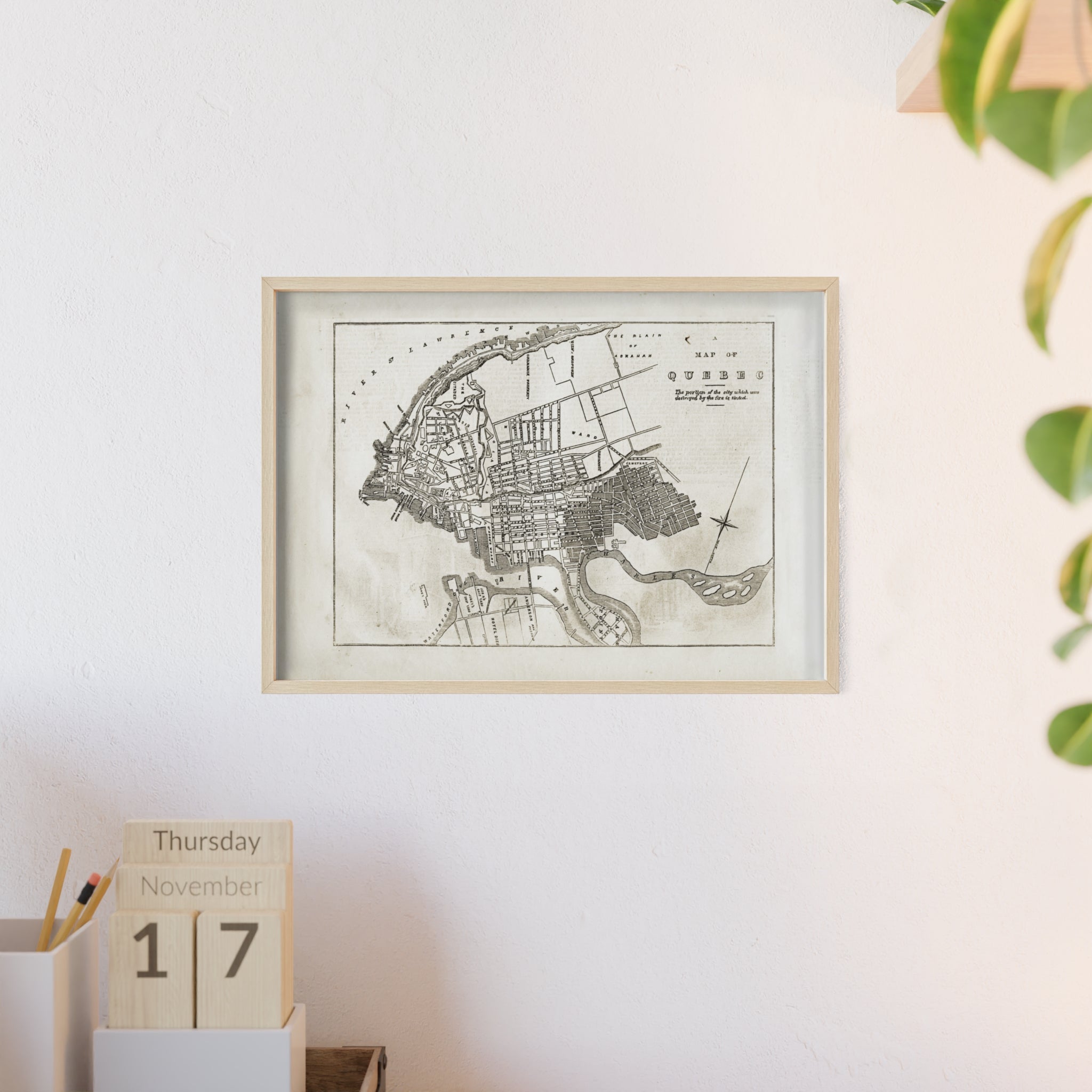 Map of QUEBEC. Vintage City Map Poster with Wooden Frame — Antique Style Wall Art