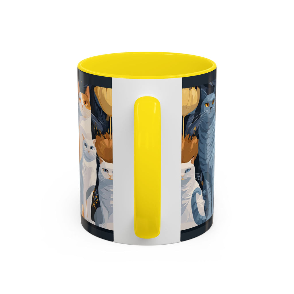 Cat Pattern Accent Coffee Mug — Illustrated Cats Floral Night Design (11/15oz)