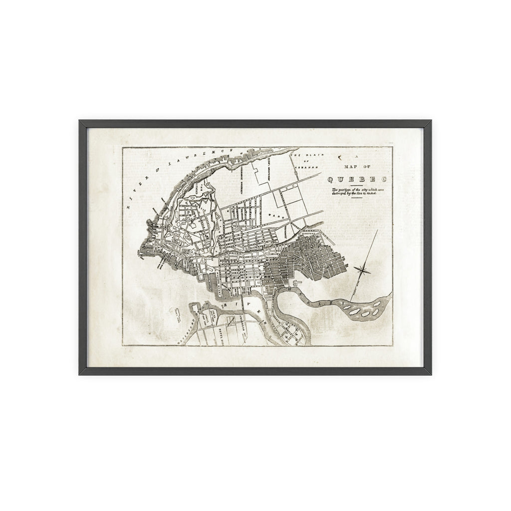 Map of QUEBEC. Vintage City Map Poster with Wooden Frame — Antique Style Wall Art