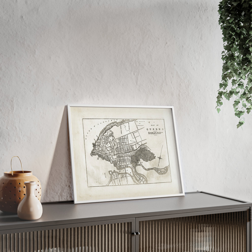 Map of QUEBEC. Vintage City Map Poster with Wooden Frame — Antique Style Wall Art
