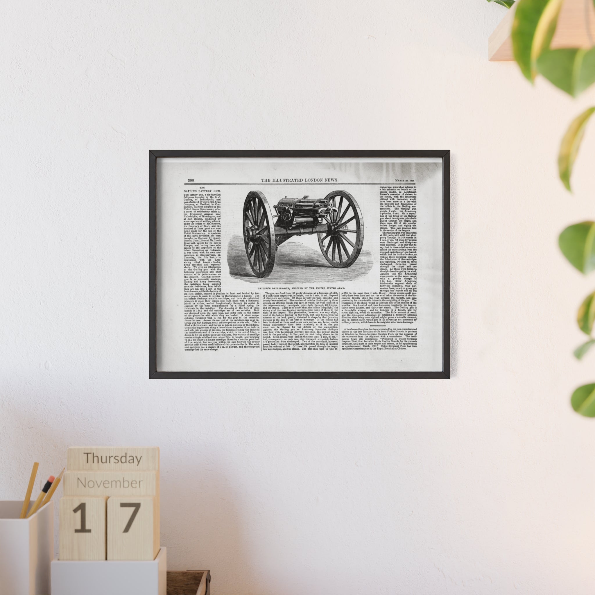 GATLING'S Battery-Gun, adopted by the United States Army. Vintage Cannon Patent Poster with Wooden Frame – Antique Engineering Print