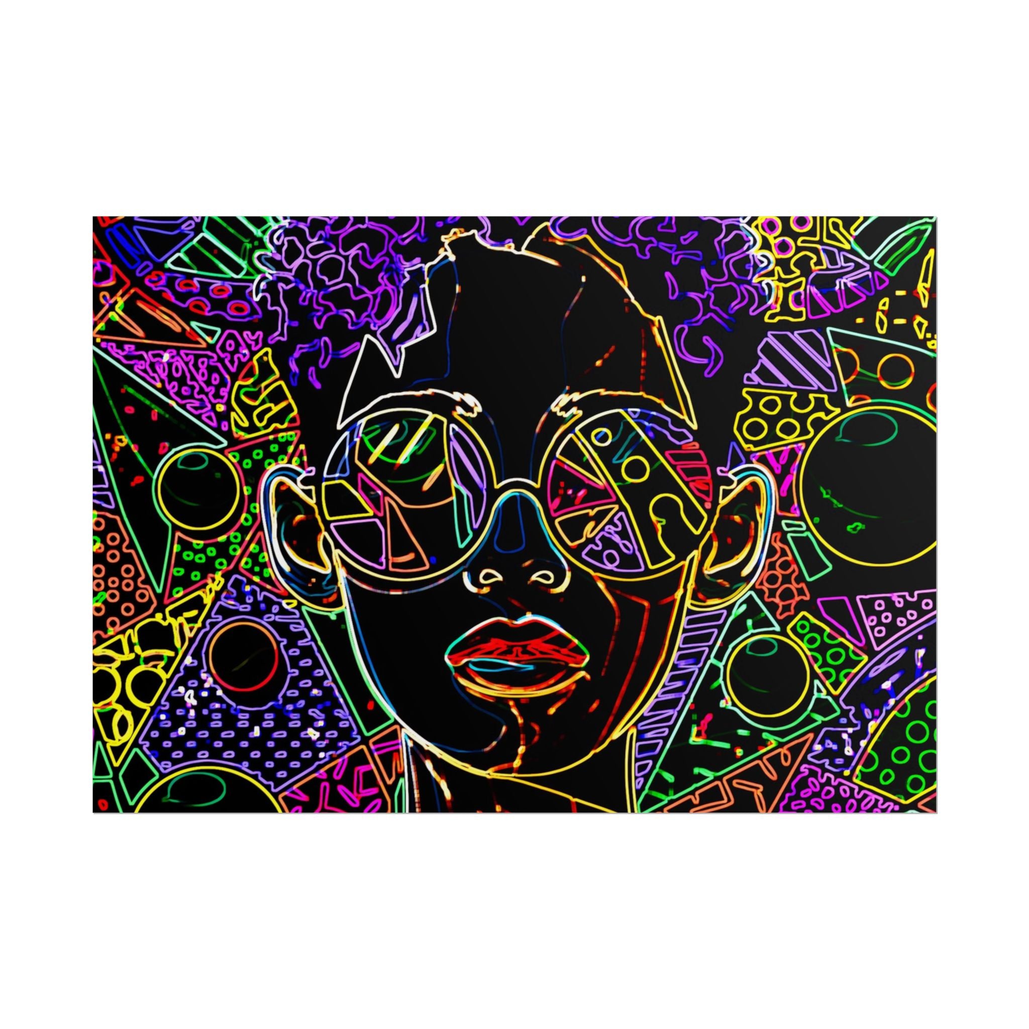 Afrofuturist Neon Portrait Poster