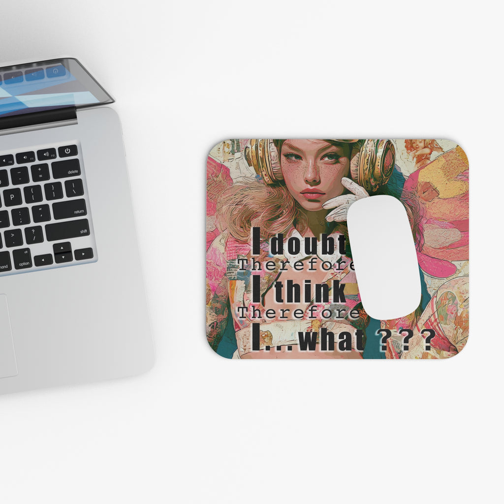 Vintage Pop Art Mouse Pad — "I doubt therefore I think...what???"