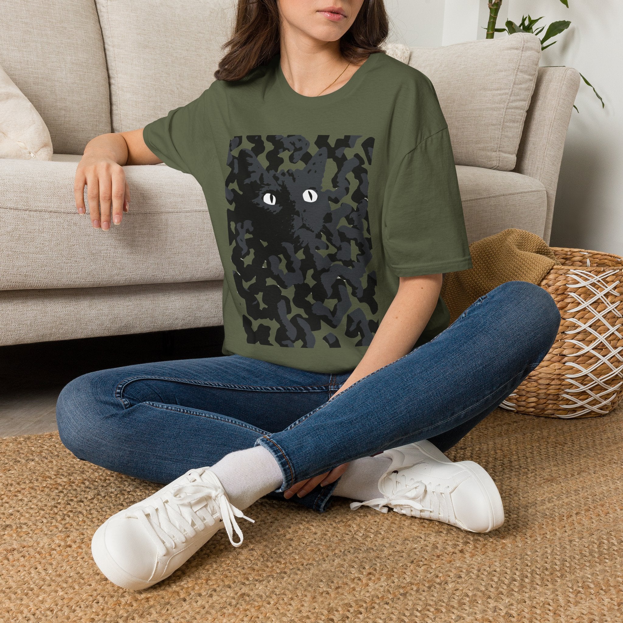Black Cat Camouflage Graphic T‑Shirt