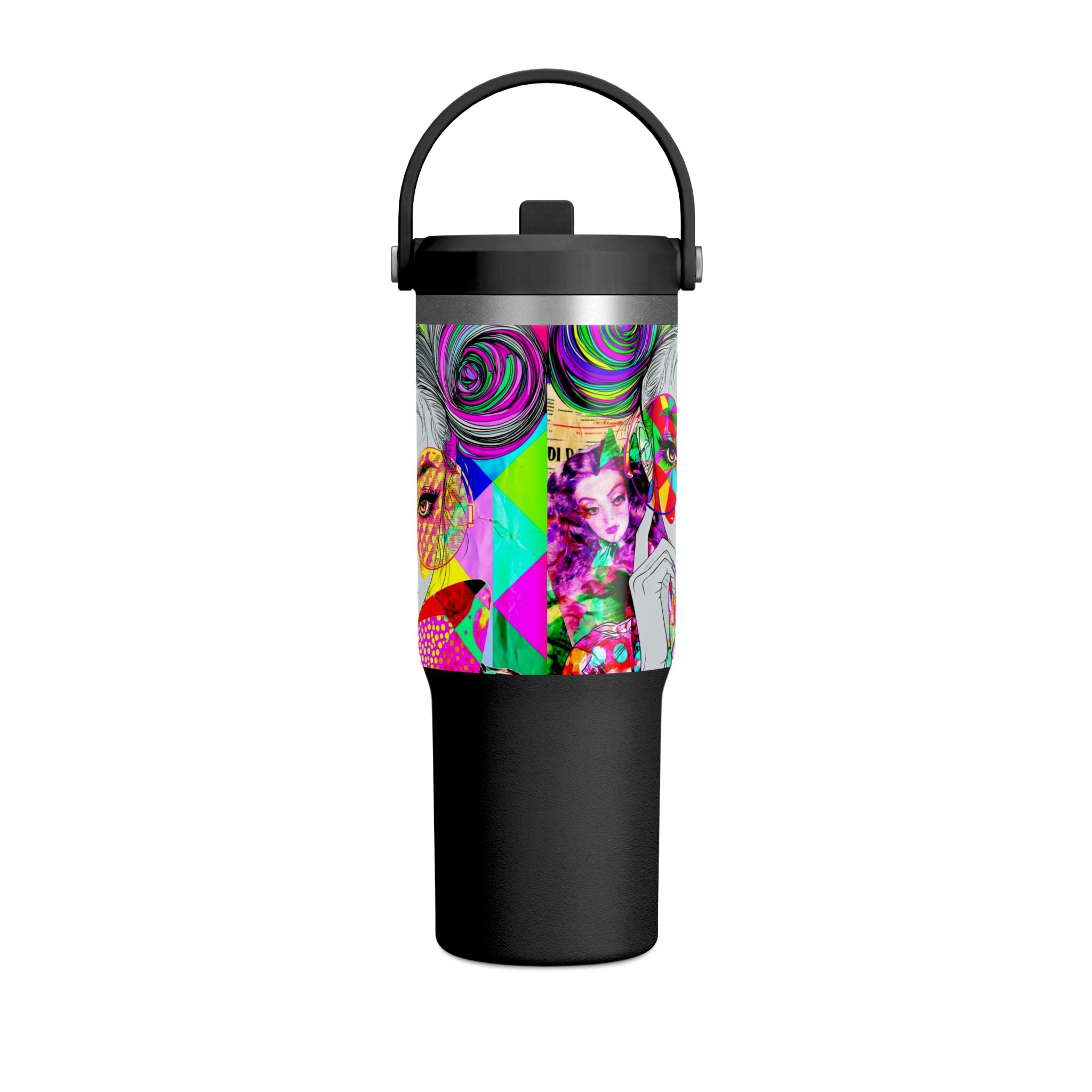 Colorful Pop Art Travel Tumbler – 32oz Nomad Insulated Cup with Retro Sunglasses Design