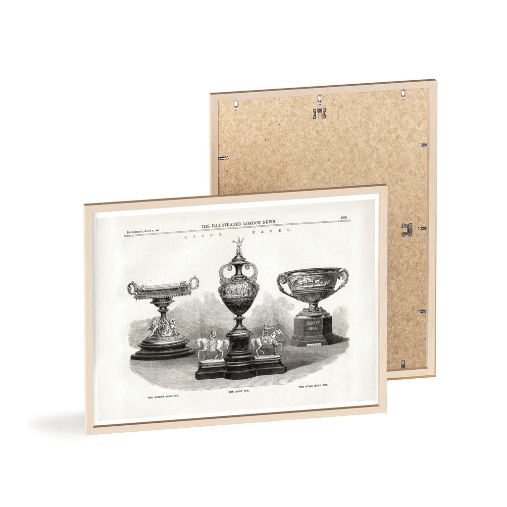 The ASCOT Races. Vintage Trophy Engraving Poster with Wooden Frame
