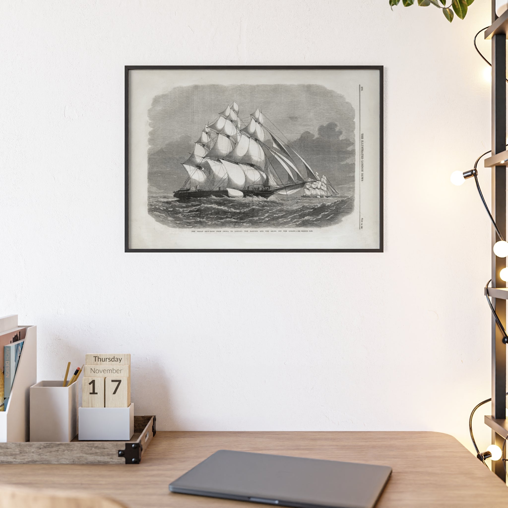 The Great Ship-Race from China to London. Vintage Sailing Ship Wall Poster with Wooden Frame – Nautical Marine Print