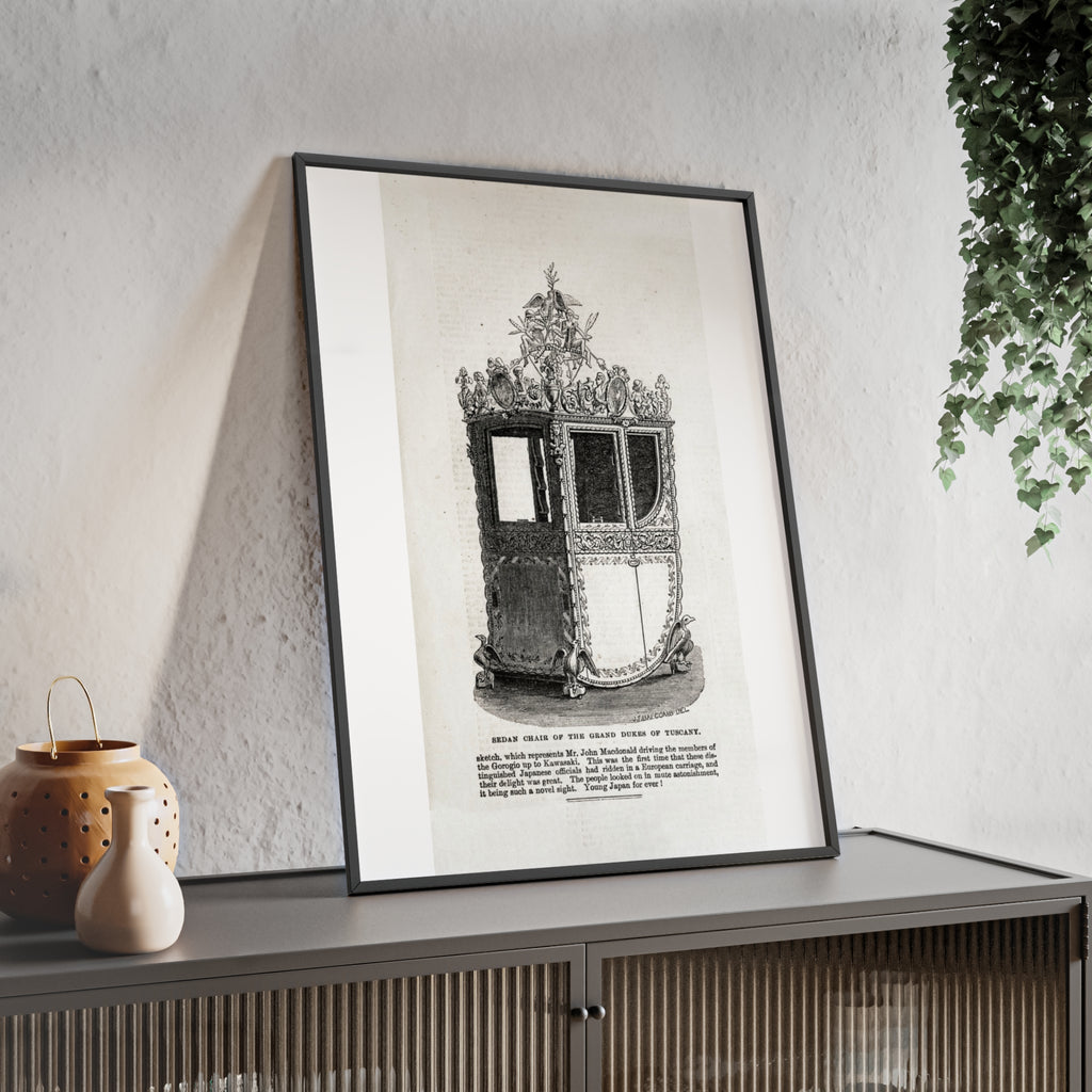 Chair of the GRAND DUKES of TUSCANY. Antique Carriage Print Poster with Wooden Frame — Vintage Engraving Wall Art