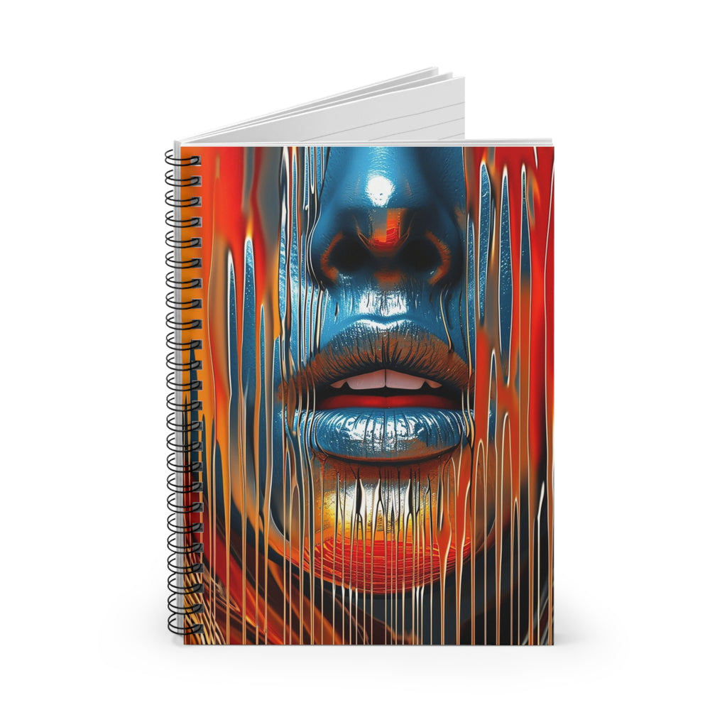 Abstract Metallic Face Spiral Notebook — Colorful Dripping Art Ruled Journal