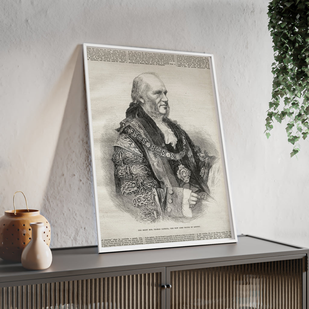 The Right Hon.Thomas Gabriel, the New Lord Mayor of London. Vintage Illustrated Statesman Poster with Black Wooden Frame