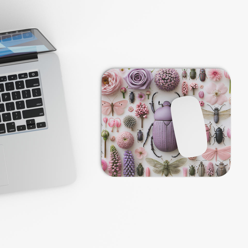 Floral Bug Mosaic Mouse Pad — Pink & Lavender Nature Desk Mat