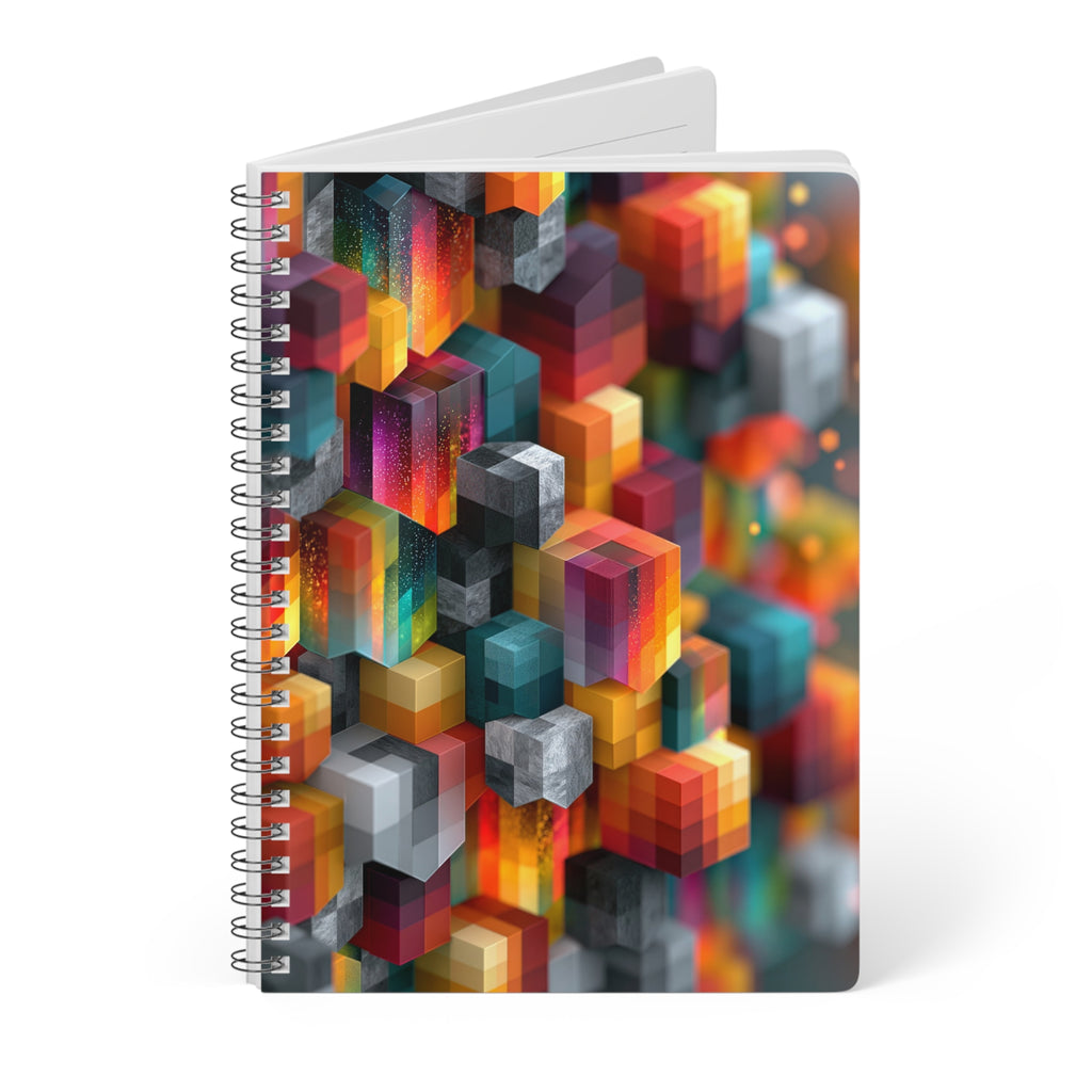 Abstract Geometric Cube A5 Notebook — Colorful 3D Pattern Wirobound Journal