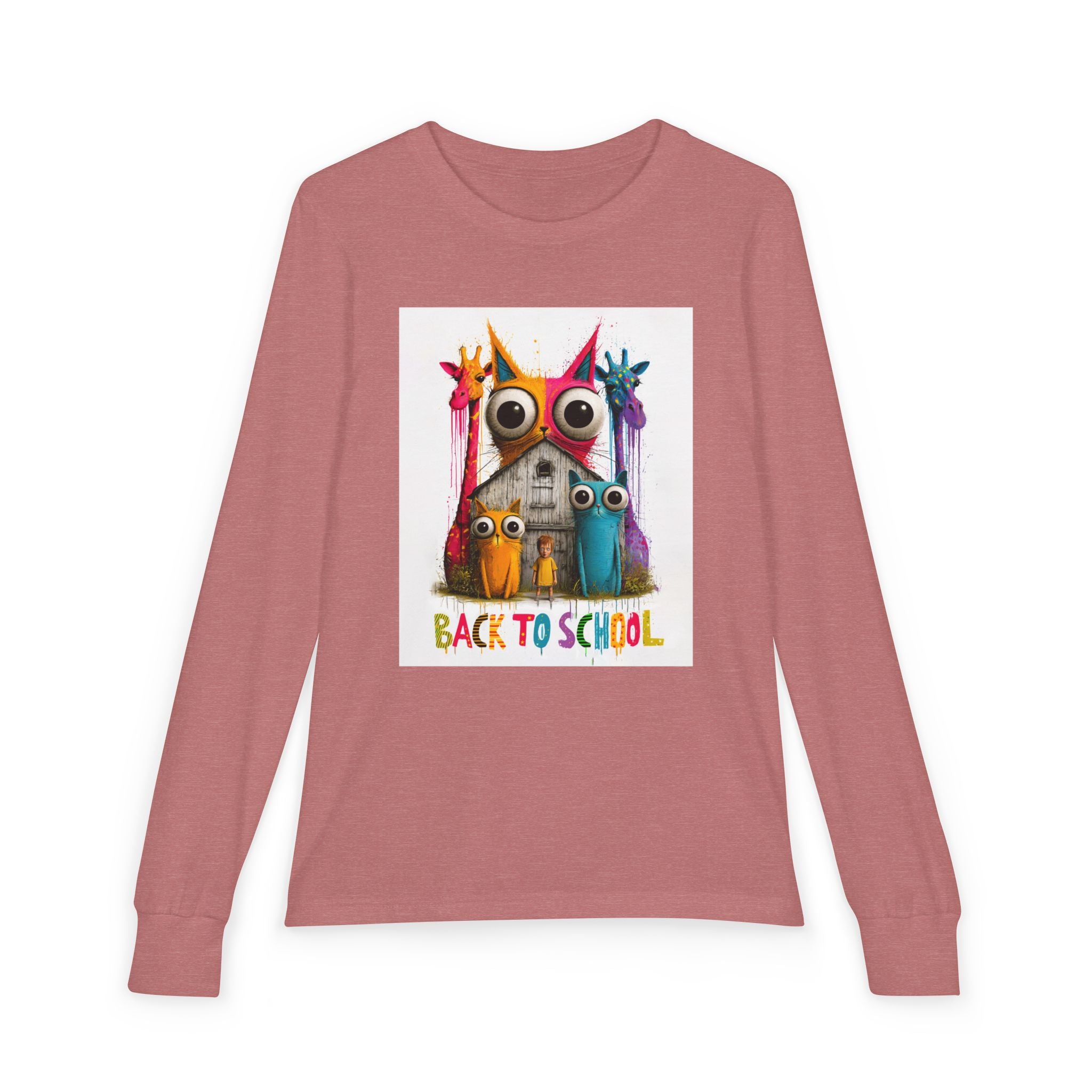 Back to School Youth Long Sleeve Tee — Colorful Owl Schoolhouse Design