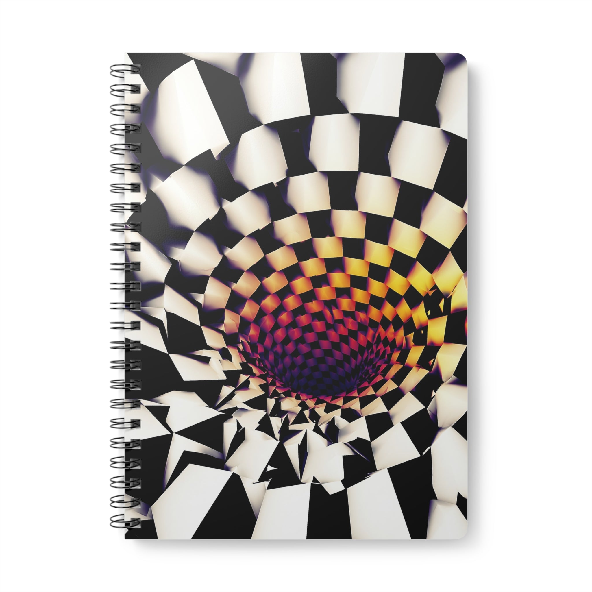 A5 Spiral Notebook — Psychedelic Checkerboard Vortex Design
