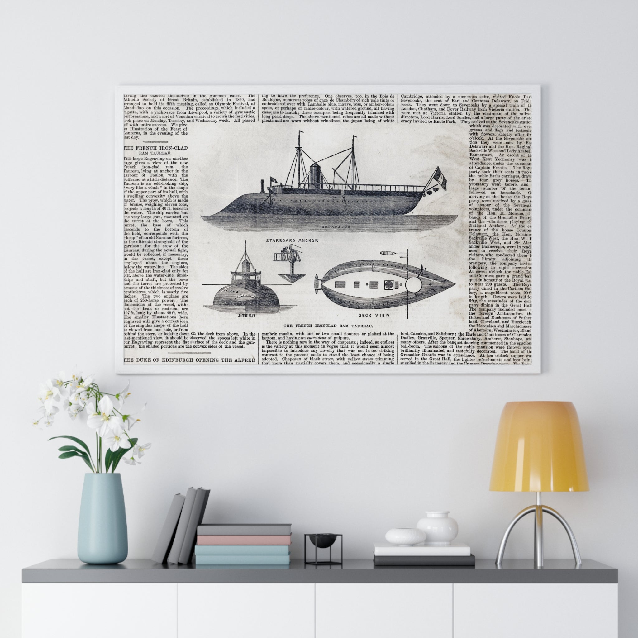 Framed Nautical Patent Poster — Vintage Submarine & Ship Illustration