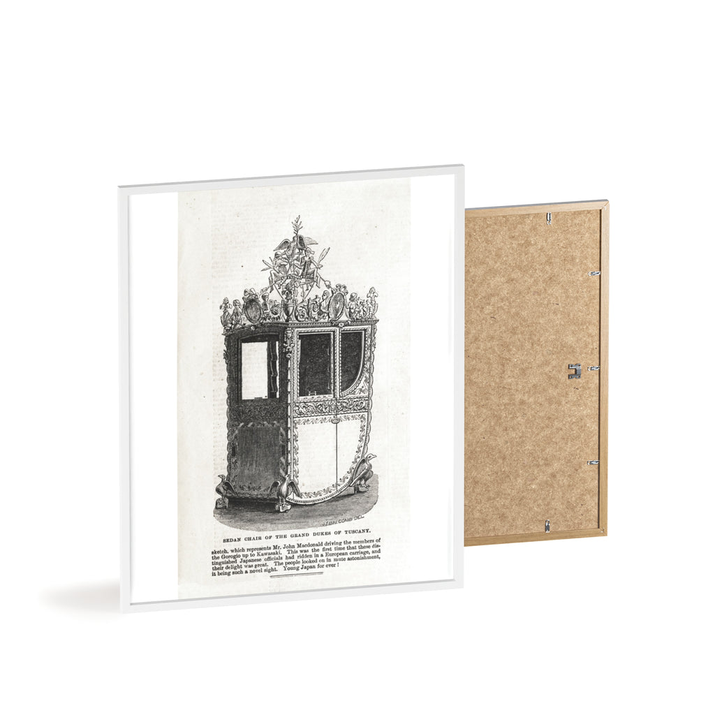 Chair of the GRAND DUKES of TUSCANY. Antique Carriage Print Poster with Wooden Frame — Vintage Engraving Wall Art