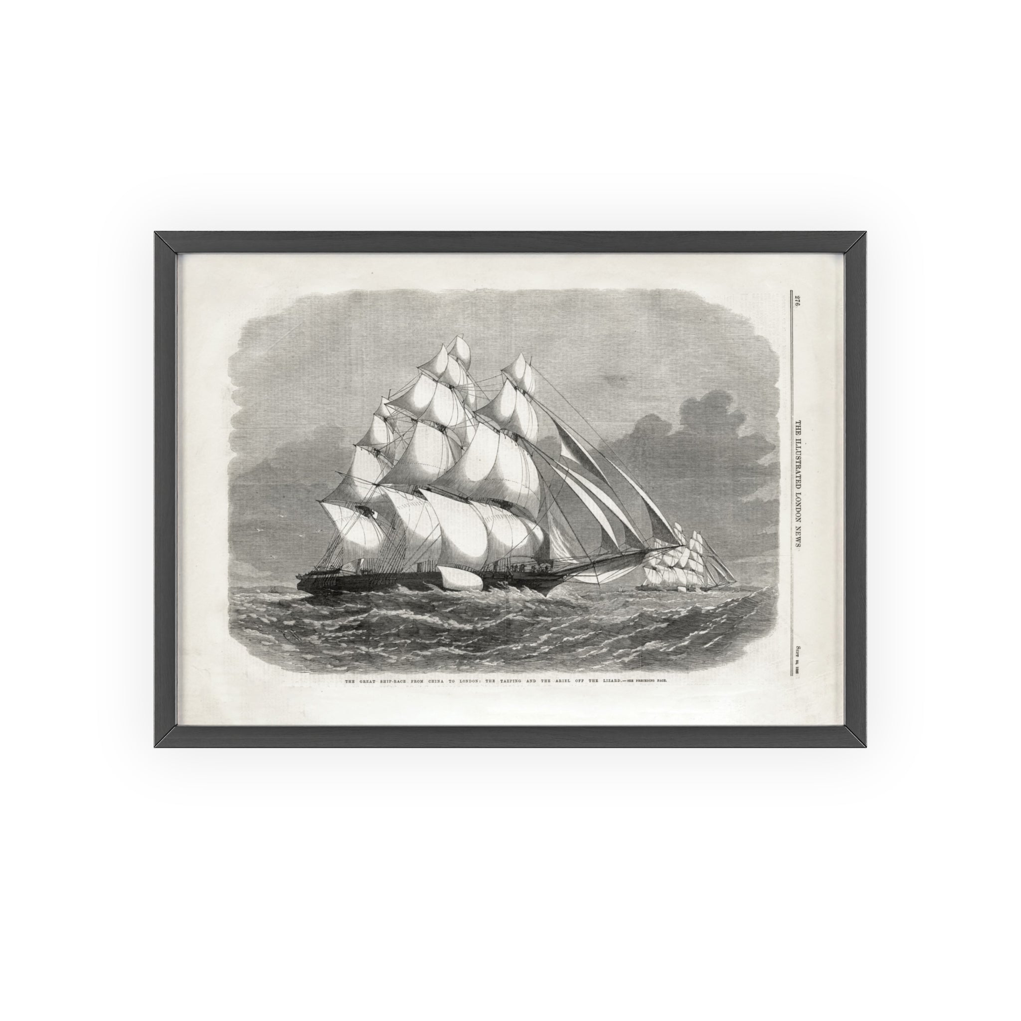 The Great Ship-Race from China to London. Vintage Sailing Ship Wall Poster with Wooden Frame – Nautical Marine Print