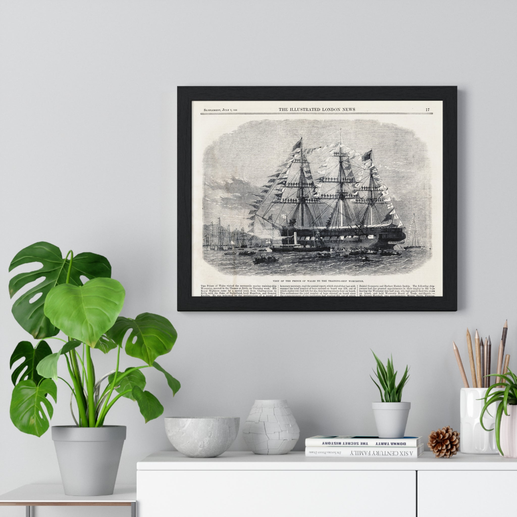 Vintage Sailing Ship Framed Poster — Antique Maritime Print