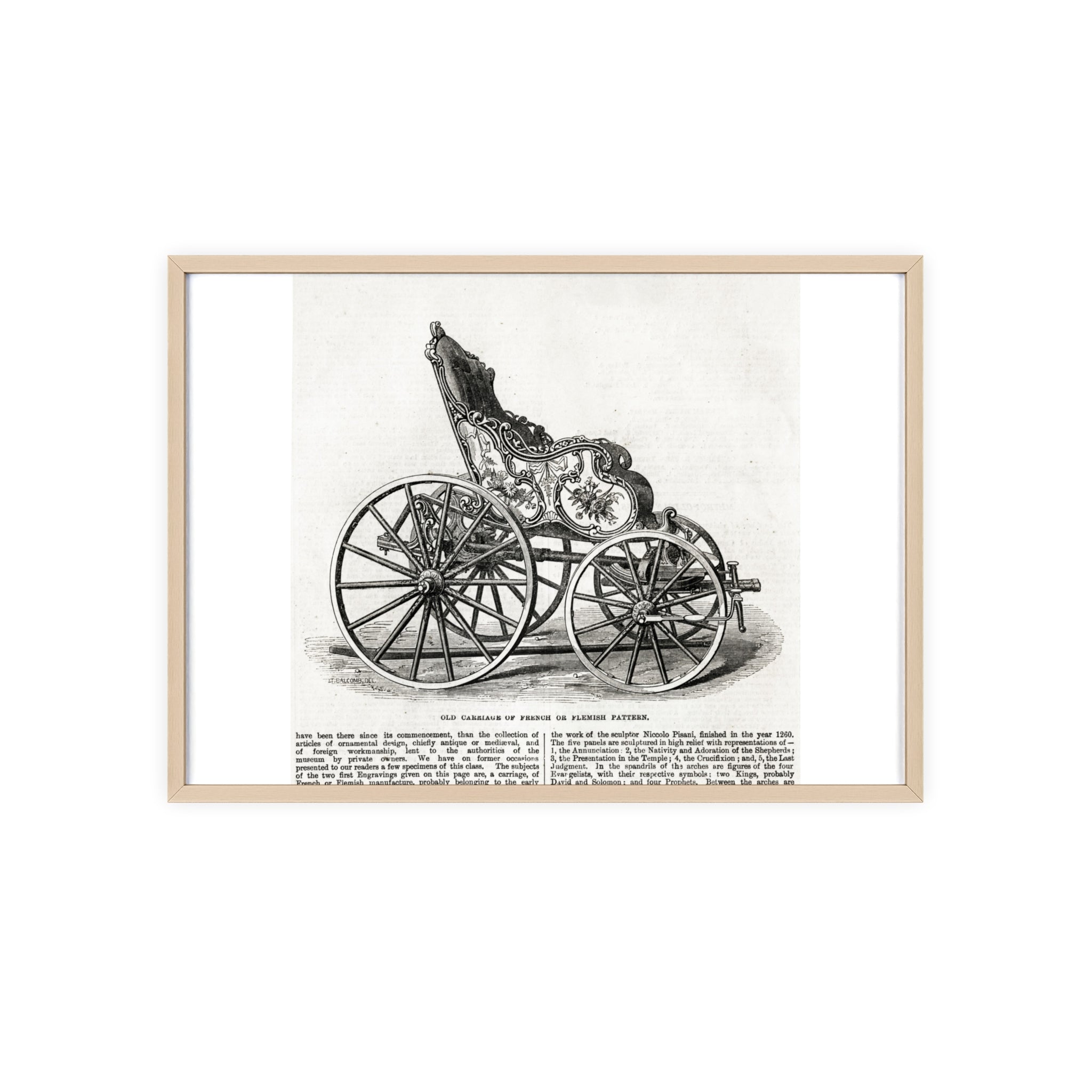 Old Carriage of French or Flemish Pattern. Vintage Carriage Print Poster with Wooden Frame — Antique Transportation Wall Art