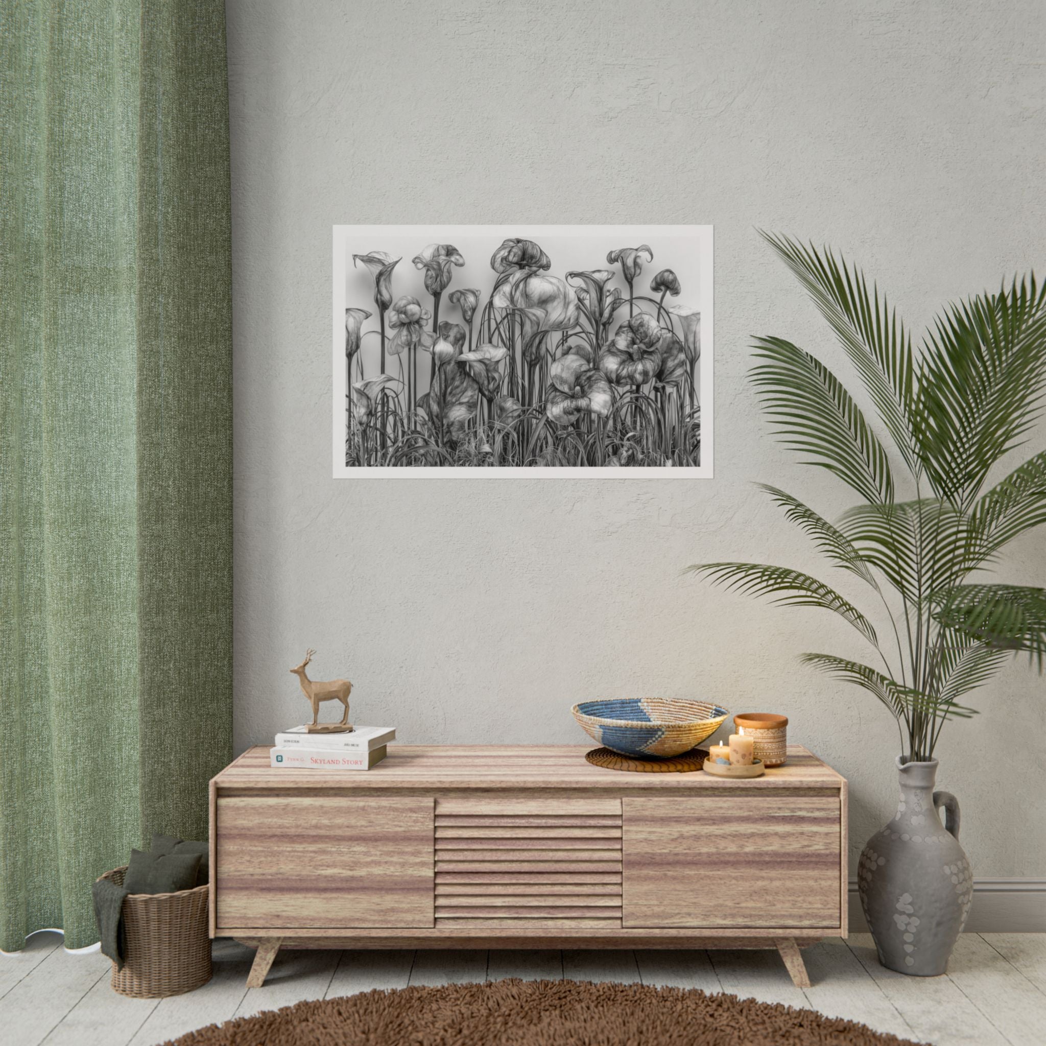 Botanical Iris Poster — Black & White Floral Art Print (Rolled Poster)