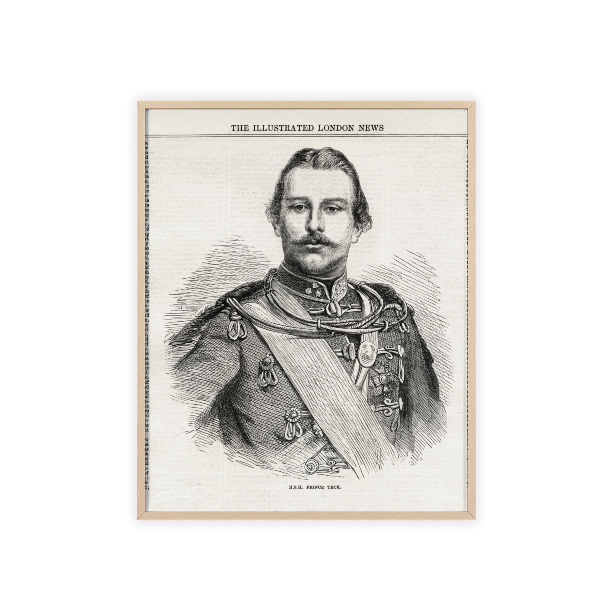 H.S.H. Prince TECK. Vintage Victorian Portrait Poster with Wooden Frame — Illustrated London News Print