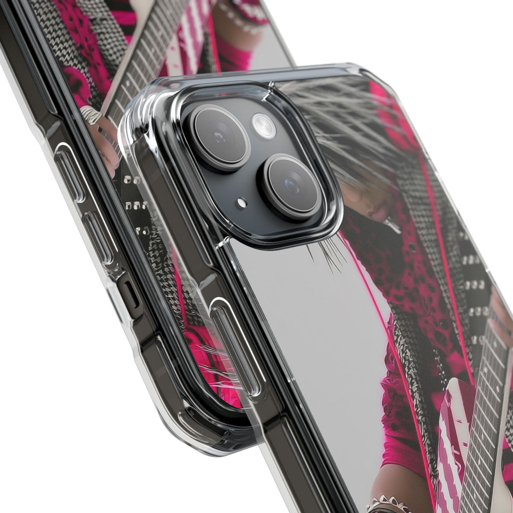 Clear Magnetic Phone Case — Retro Rock Guitar Design