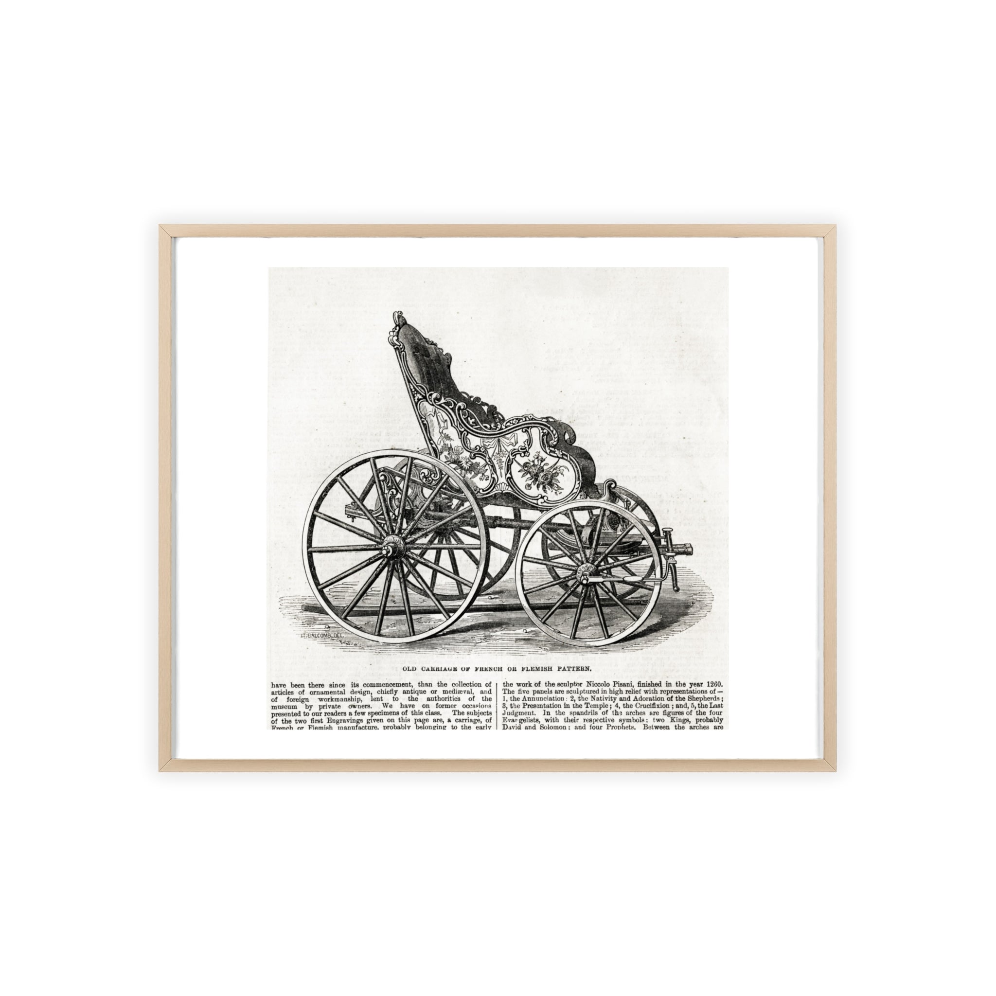 Old Carriage of French or Flemish Pattern. Vintage Carriage Print Poster with Wooden Frame — Antique Transportation Wall Art