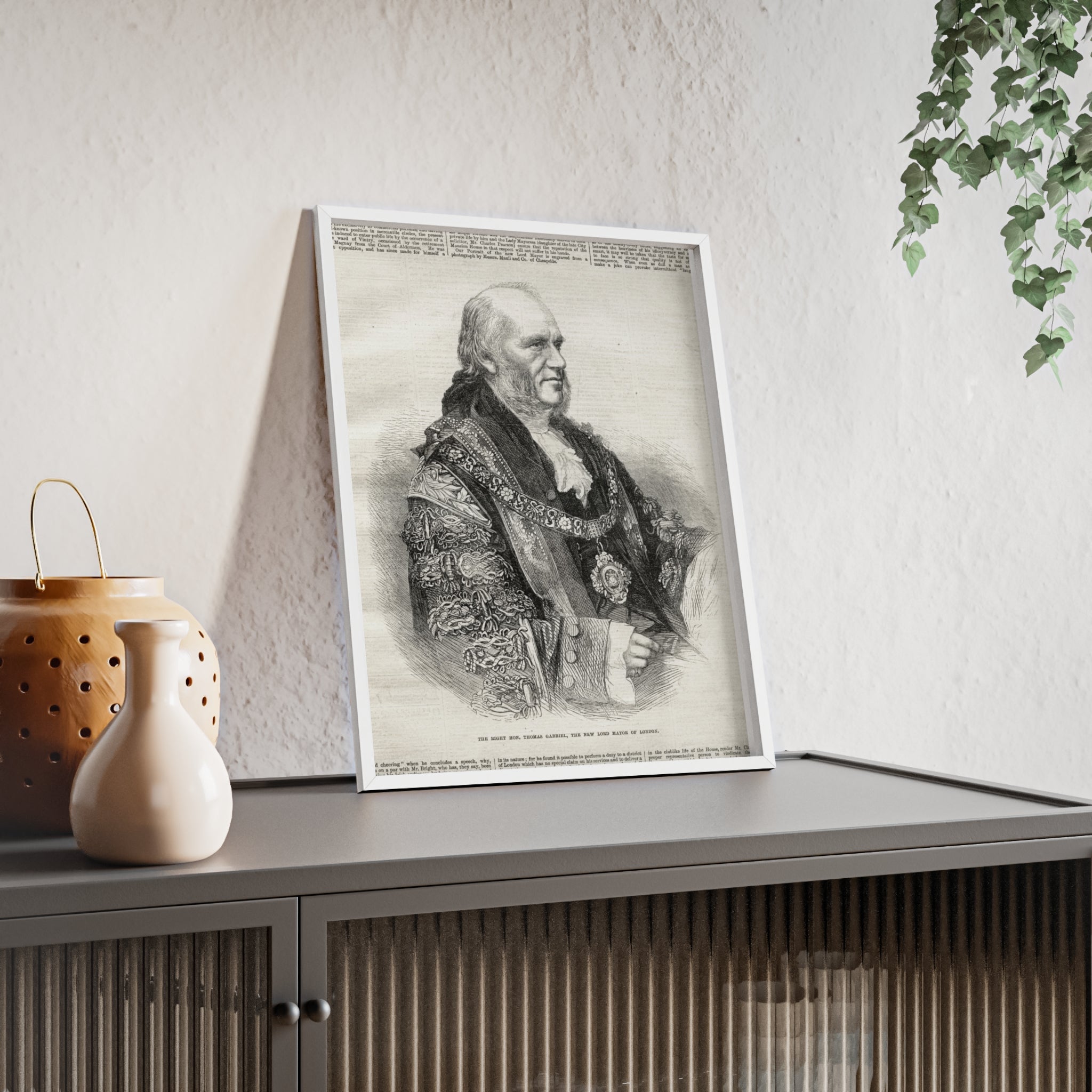 The Right Hon.Thomas Gabriel, the New Lord Mayor of London. Vintage Illustrated Statesman Poster with Black Wooden Frame