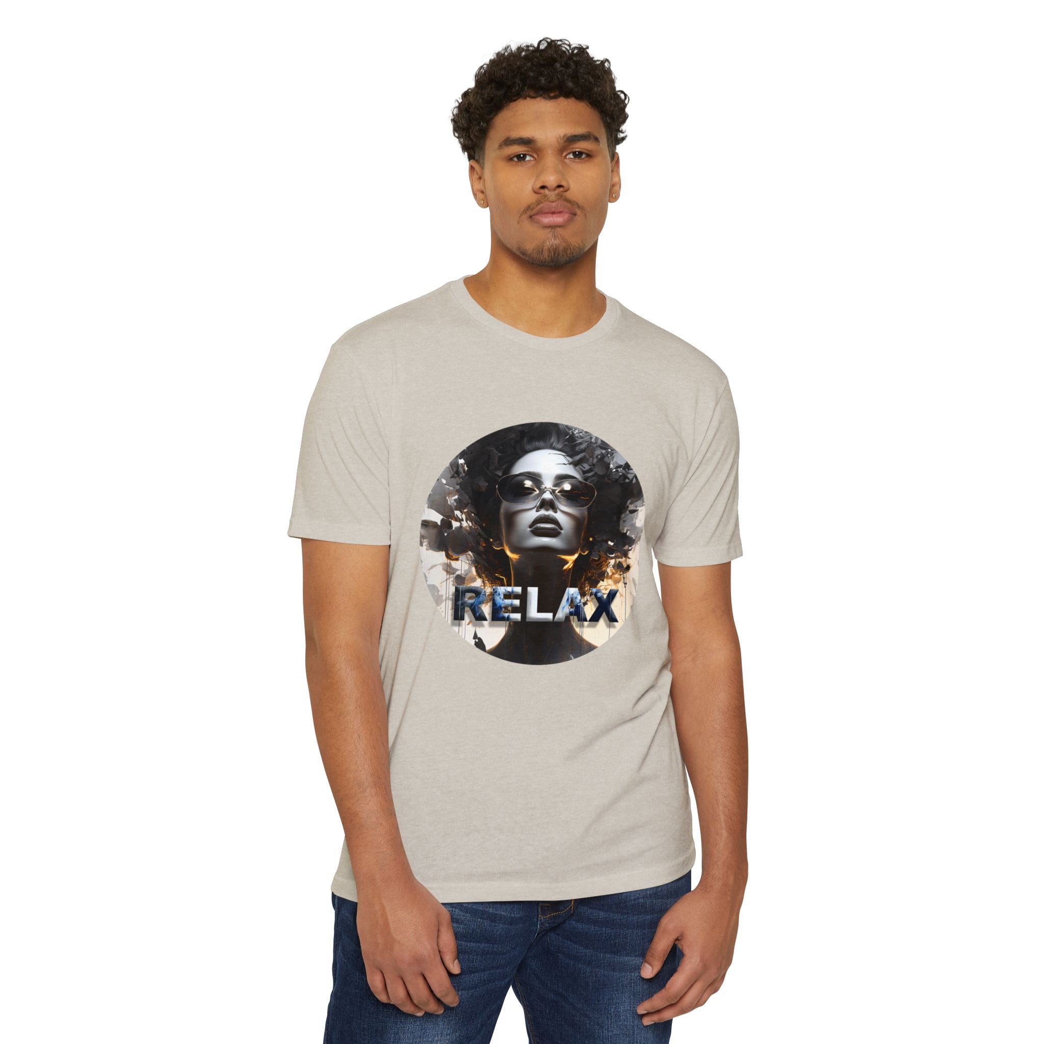 Relax Graphic T-Shirt — Vintage Portrait Tee with 'RELAX' Text