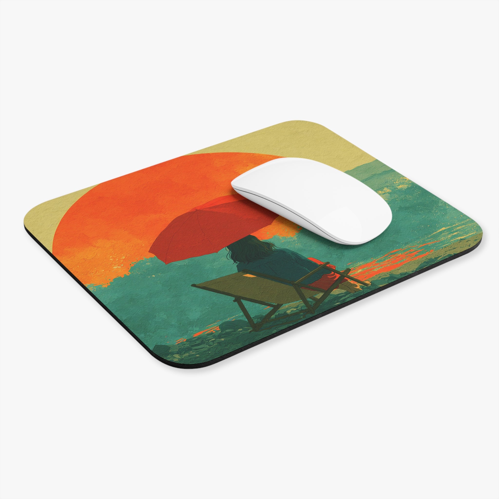 Sunset Beach Mouse Pad — Relaxing Umbrella Seascape Desk Mat
