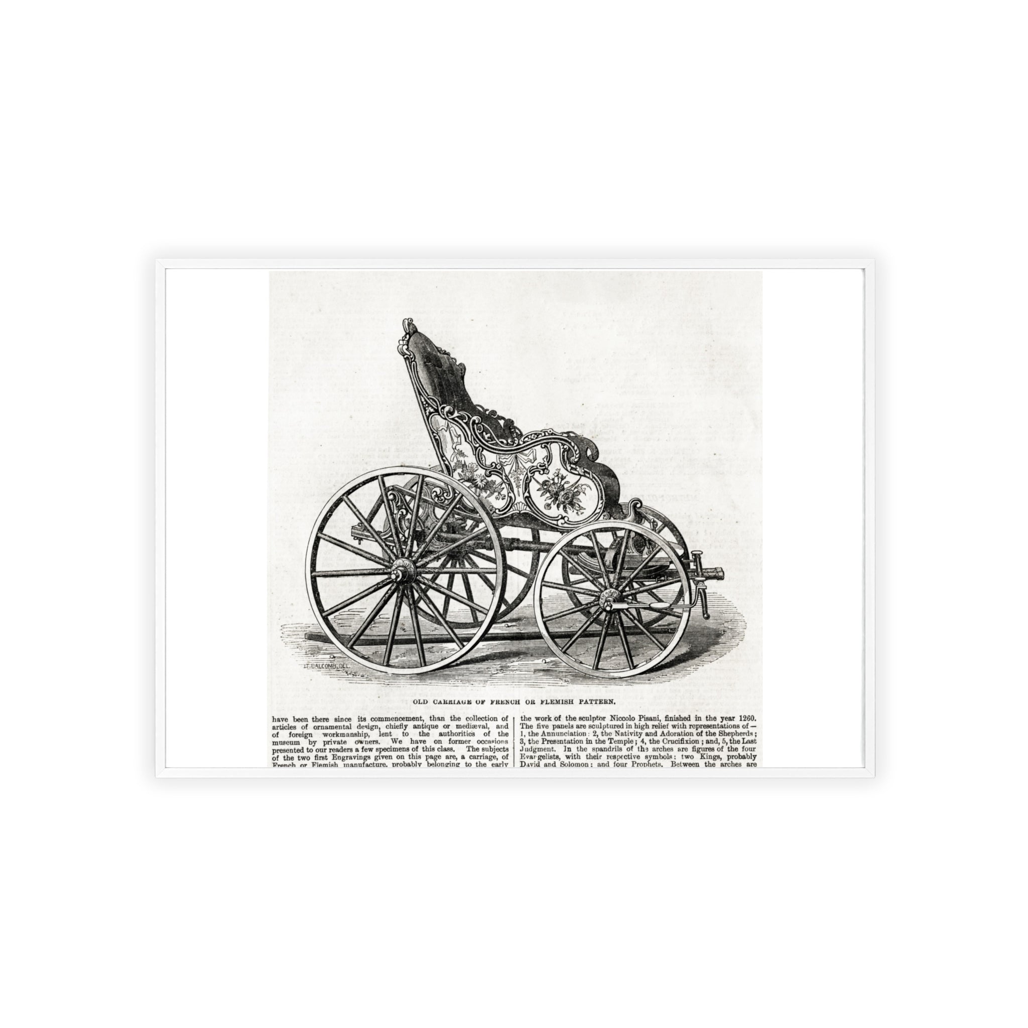 Old Carriage of French or Flemish Pattern. Vintage Carriage Print Poster with Wooden Frame — Antique Transportation Wall Art