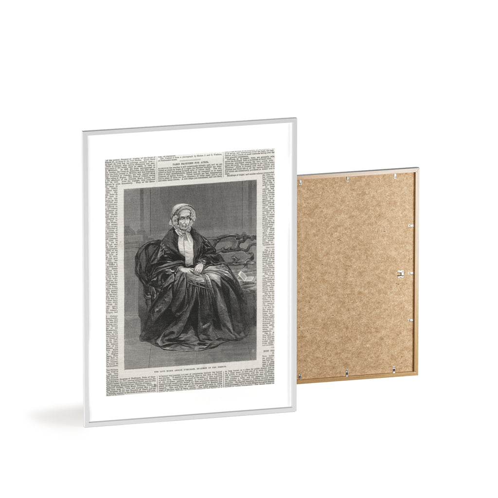 The Late Marie Amelie D'Orleans, Ex-Queen of the French. Vintage Portrait Newspaper Art Poster with Black Wooden Frame