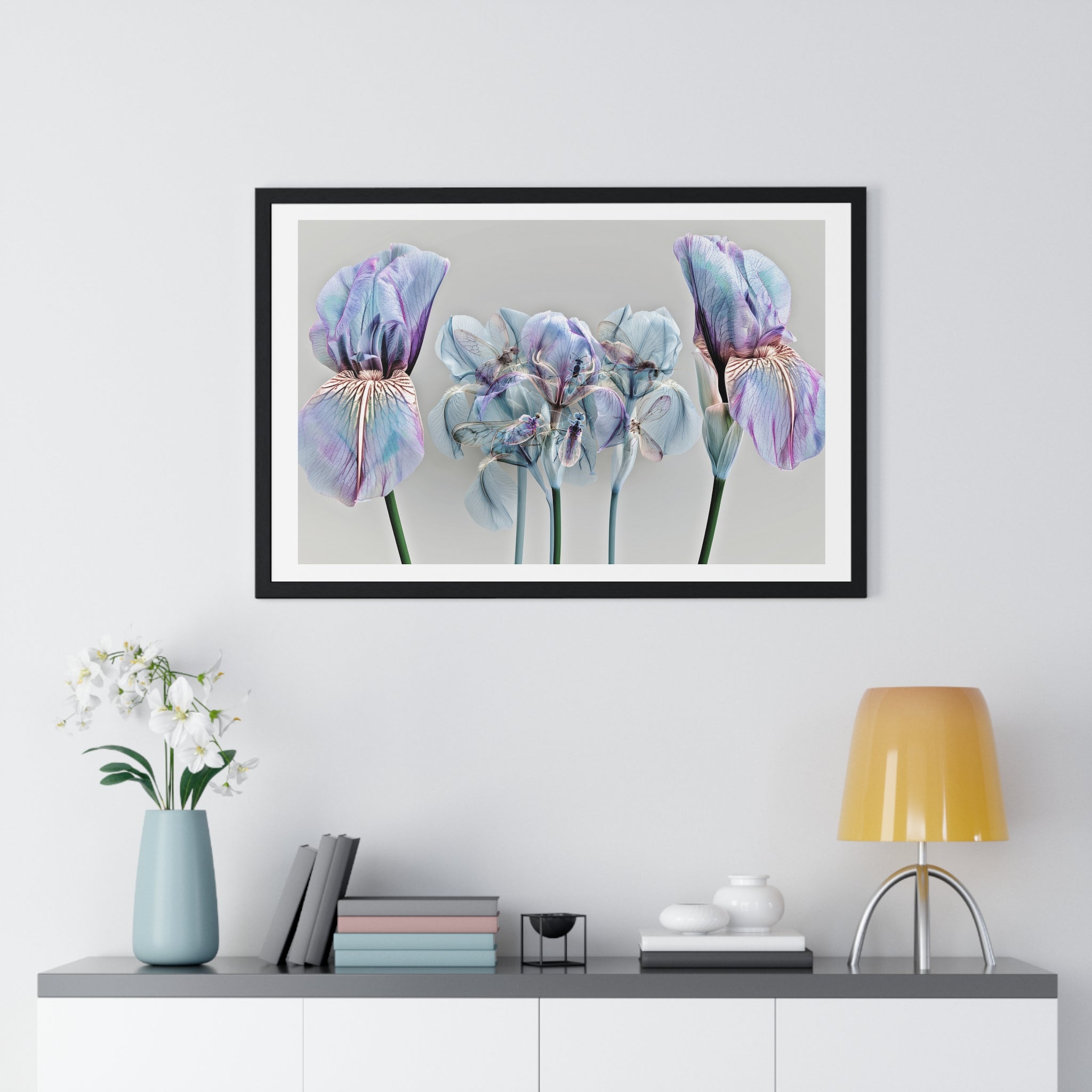 Iridescent Iris Floral Framed Poster — Horizontal Wall Art Print