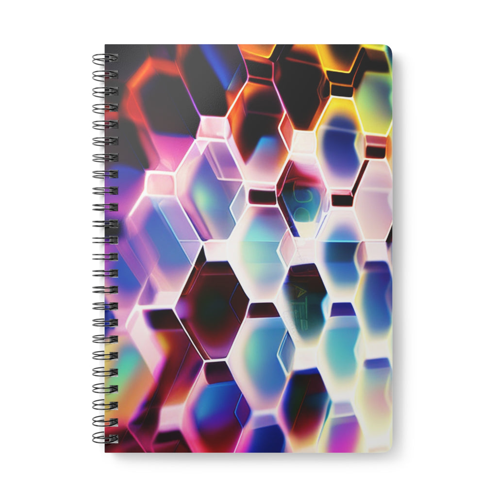 A5 Hexagon Prism Spiral Notebook — Colorful Geometric Pattern, Lined Pages
