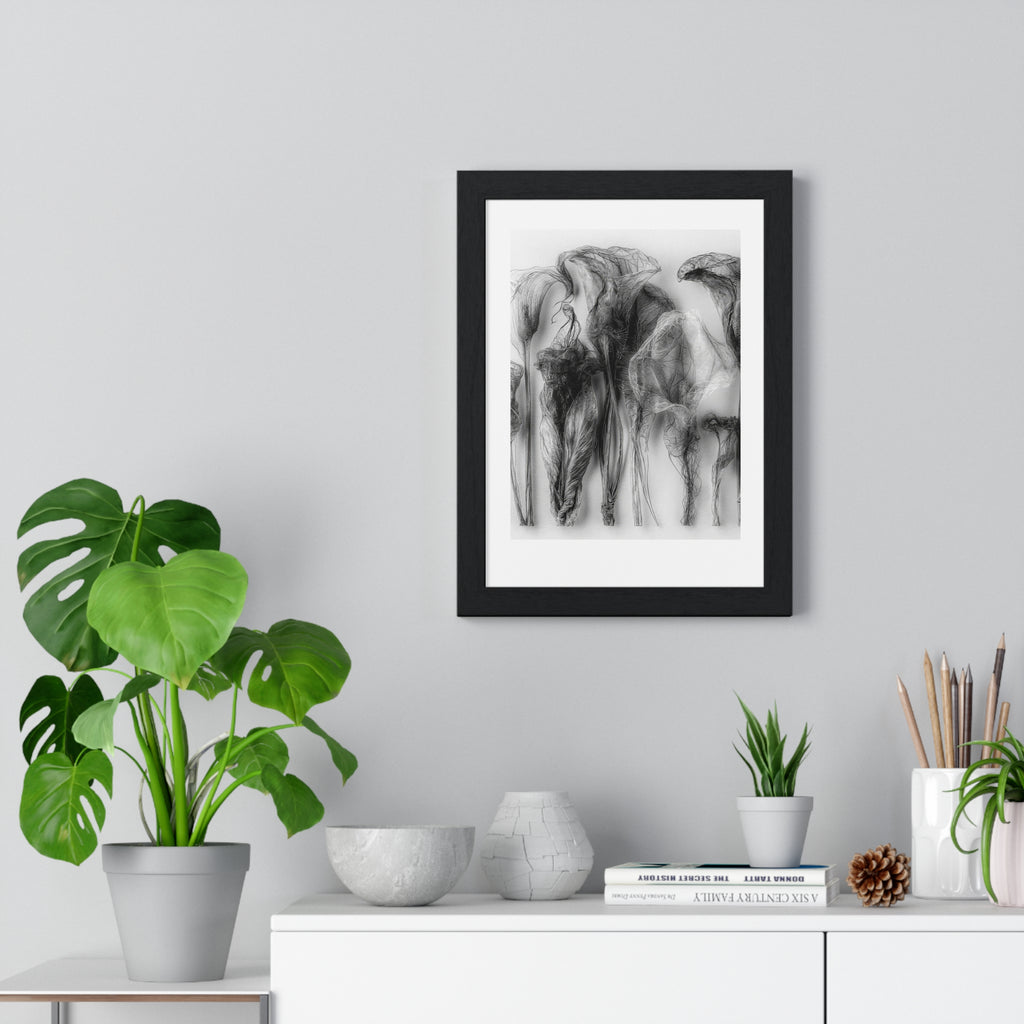 Abstract Smoke Floral Poster — Black & White Vertical Framed Art Print