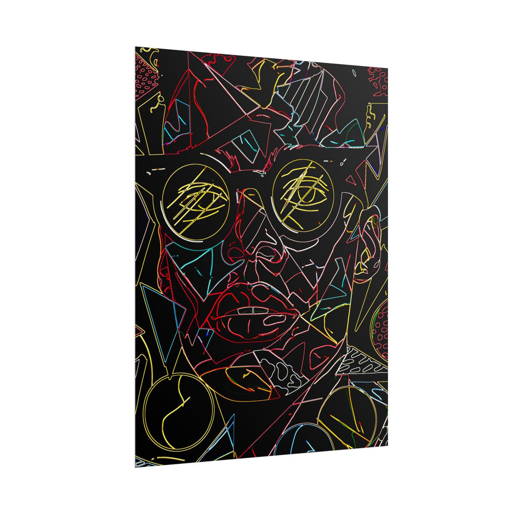 Abstract Neon Line Art Poster – Stylized Sunglasses Face Rolled Art Print