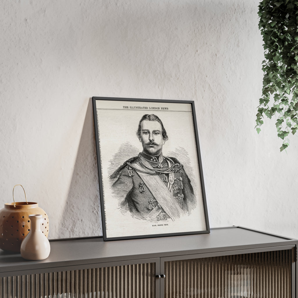 H.S.H. Prince TECK. Vintage Victorian Portrait Poster with Wooden Frame — Illustrated London News Print