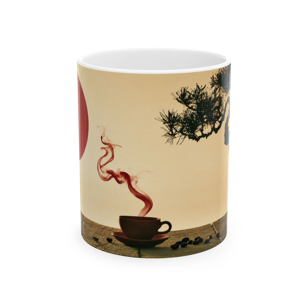 Zen Coffee Mug — Bonsai Tree & Rising Steam Ceramic Cup (11oz, 15oz)