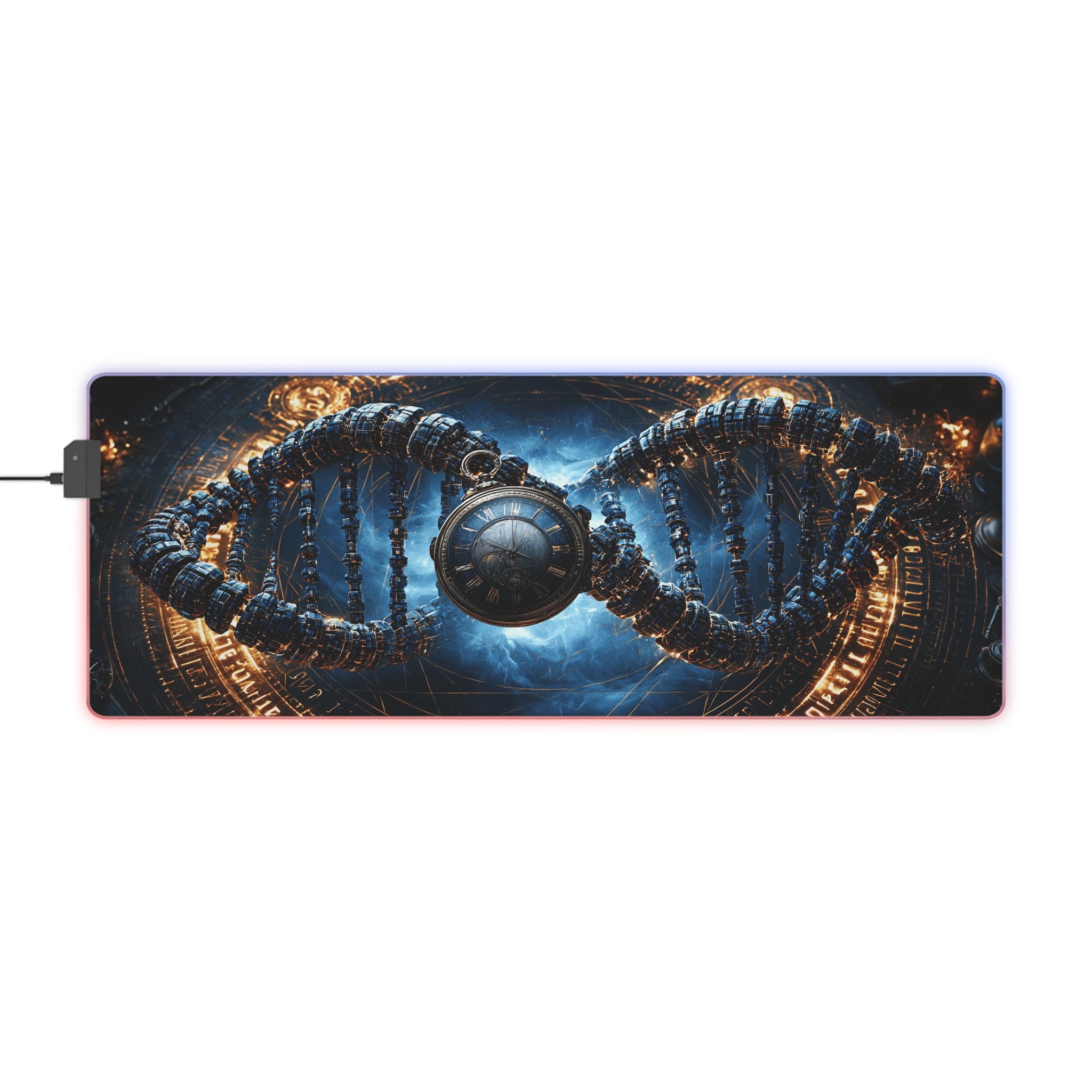 LED Gaming Mouse Pad — Steampunk DNA Galaxy RGB Desk Mat for Gamers