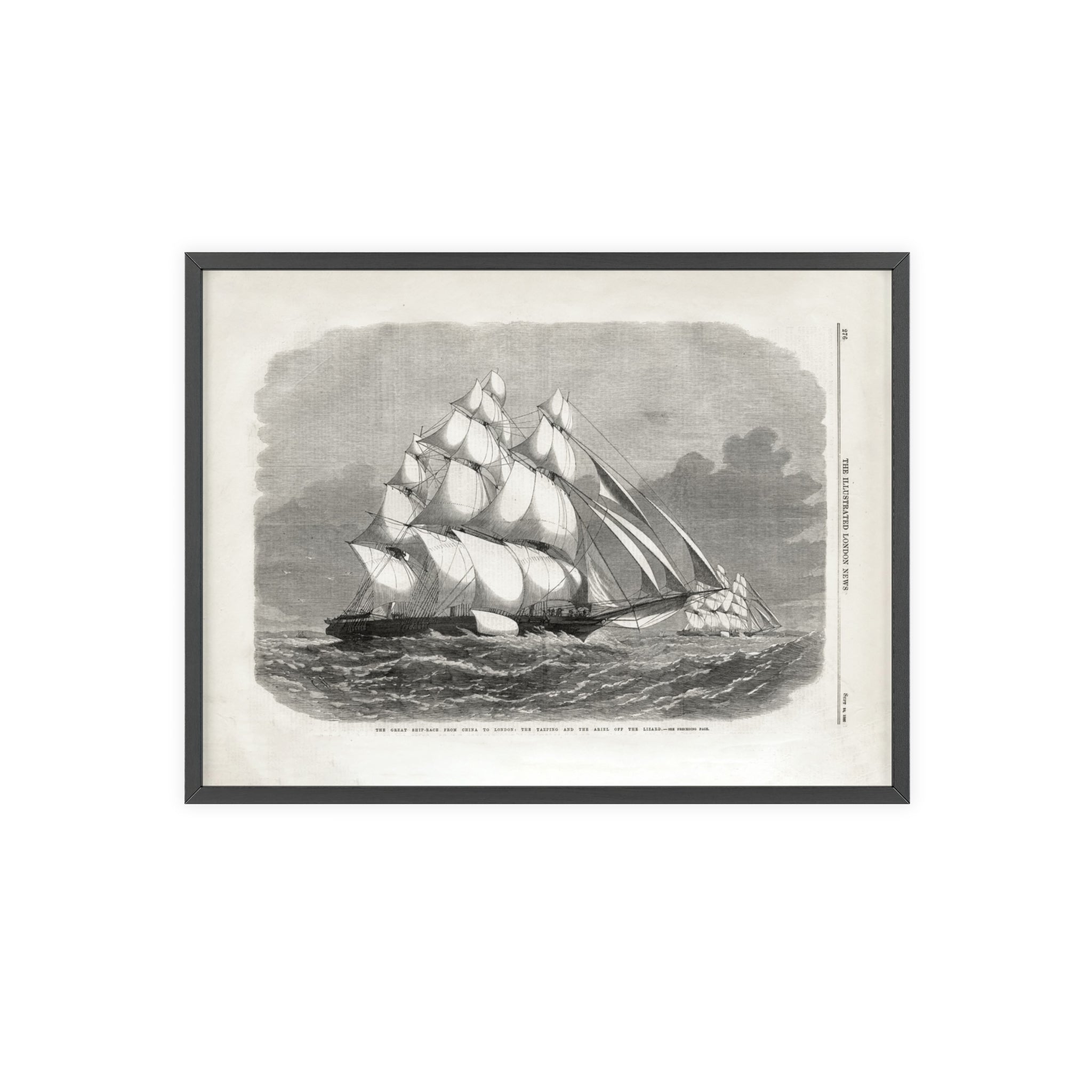 The Great Ship-Race from China to London. Vintage Sailing Ship Wall Poster with Wooden Frame – Nautical Marine Print