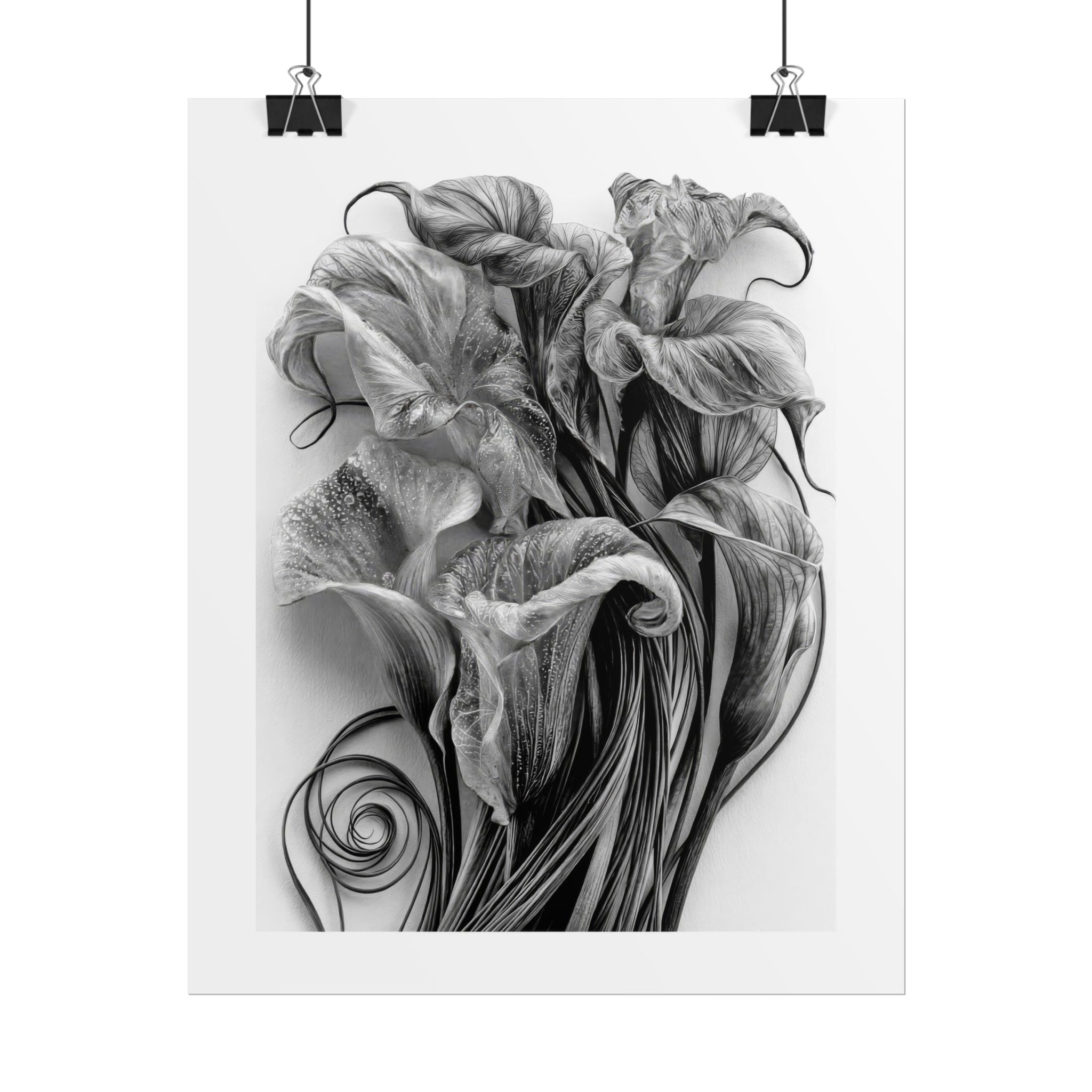 Rolled Poster — Black & White Floral Botanical Art Print