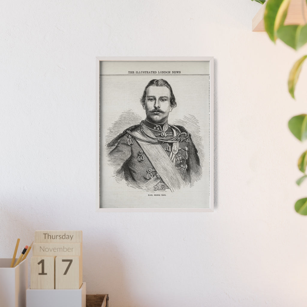 H.S.H. Prince TECK. Vintage Victorian Portrait Poster with Wooden Frame — Illustrated London News Print