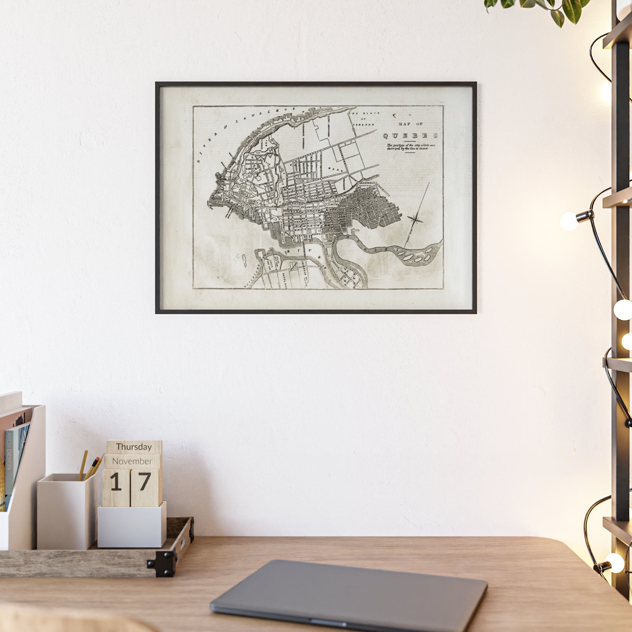 Map of QUEBEC. Vintage City Map Poster with Wooden Frame — Antique Style Wall Art