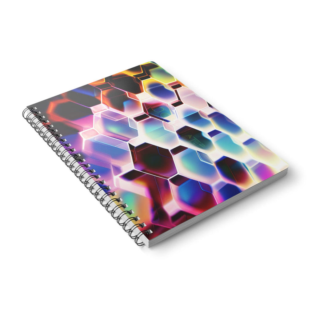 A5 Hexagon Prism Spiral Notebook — Colorful Geometric Pattern, Lined Pages